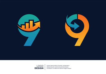 Modern Number 9 marketing business logo design.