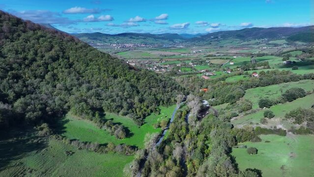 Aerial view from a drone of Ca&ntilde;on de Delika in the surroundings of the Nervi&oacute;n Waterfall. Delika. Municipality of Amurrio. Alava. Basque Country. Spain. Europe