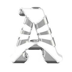 White symbol with thick silver straps. letter a