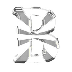 White symbol with thick silver straps. letter b