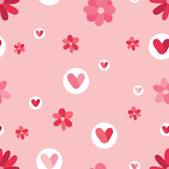 Many hearts and flowers on pink background. Pattern for Valentine's Day celebration