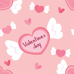 Many hearts with wings on pink background. Pattern for Valentine's Day celebration