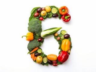 The Number 5 Crafted from an Array of Fresh Vegetables, Showcasing Vibrant Nutrition and Wholesome Dietary Diversity