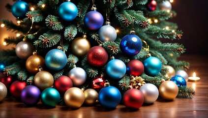 Obraz na płótnie Canvas Christmas tree decorated with Christmas balls and Christmas lights