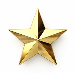 Gold Star on white background isolated. Decoration Christmas tree top gold star, Shiny and sparkle metal Xmas decoration isolated on white.
