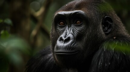 Portrait of a gorilla in the rainforest. Wilderness. Wildlife Concept.