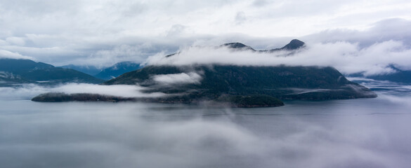 Howe Sound with Canadian Mountain Landscape Nature Aerial Background.