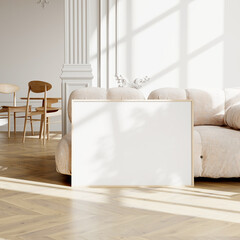 Blank Frame Mockup with sun glare in modern interior, 3d render