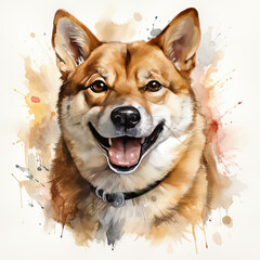 watercolor Shiba Inu clipart, Generative Ai