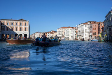 View of the Grand Canal in Venice, Italy from a gondola - obrazy, fototapety, plakaty