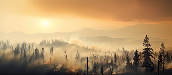 British Columbia's wildfire: Dense forests consumed, smoke creates a haunting reminder of nature's might.
