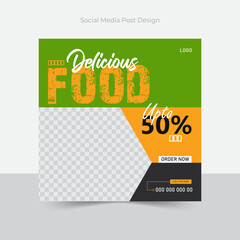 Social media food template, Restaurant social media square banner template for business promotion