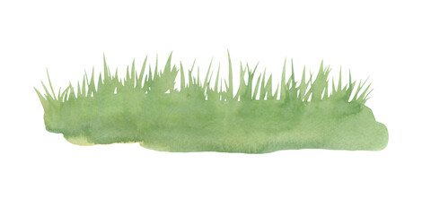 Naklejka premium Grass on a white background, hand-drawn in watercolor on paper. A decorative element for design and decoration. Lawn, lawn with green, spring, fresh grass.
