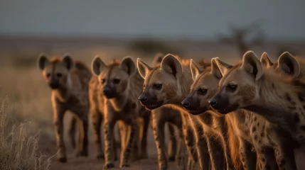 Muurstickers Spotted hyena (Crocuta crocuta) in the savanna. Wilderness. Wildlife Concept. © John Martin