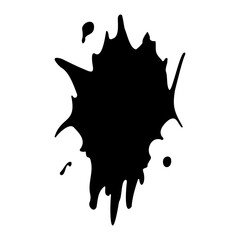 Ink blot. Abstract stain with drops and splashes. Black paint splatter. Vector illustration isolated on a white background. Liquid dirty inkblot. Grunge style. Design element
