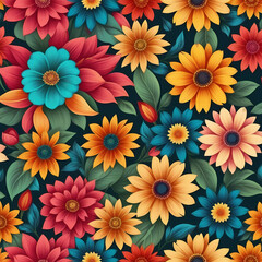 Fototapeta na wymiar seamless pattern with flowers, floral background