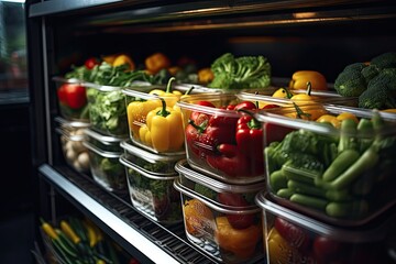 świeża i zdrowa żywność, owoce i warzywa w pojemnikach przezroczystych na żywność - obrazy, fototapety, plakaty