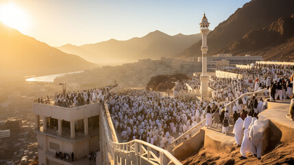 The Pilgrim's Journey: Hajj's sacred sites in vibrant pilgrimage - obrazy, fototapety, plakaty