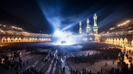 Mecca's Radiance: The Kaaba enveloped in celestial light