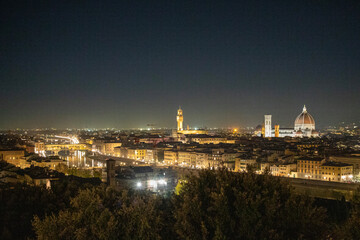 The Cathedral of Santa Maria del Fiore as seen from Piazzale Michelangelo in Florence, Italy at night.
