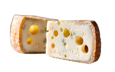 Two pieces of cheese, isolated, transparent and white background
