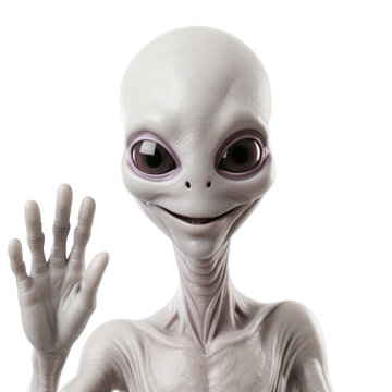 Aliens arrival concept, alien are smiling and waving greeting on transparent background