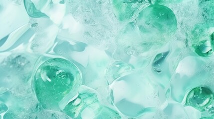 Mint Marble with Ice Horizontal Background. Abstract stone texture backdrop with water drops. Bright natural material Surface. AI Generated Photorealistic Illustration.