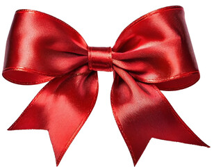 Shiny red satin ribbon bow, isolated on transparent background