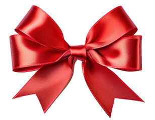 Shiny red satin ribbon bow, isolated on transparent background