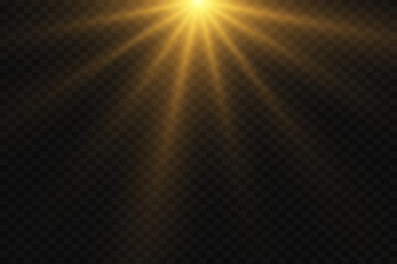 Flare light effect. Brilliant stars. Explosion of rays, shine, solar flare, spark and stars. On a transparent background.