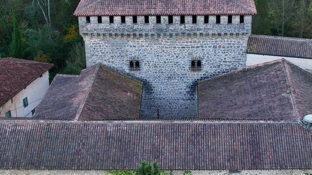 Quejana convent palace complex in the Ayala Valley. Aerial view from a drone. Alava. Basque Country. Spain. Europe