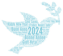Happy New Year 2024 word cloud in different languages	