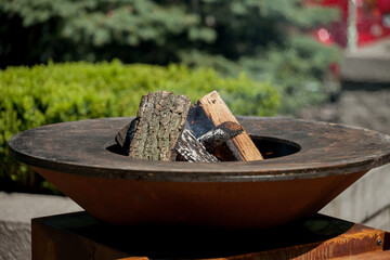 metal round hearth with firewood