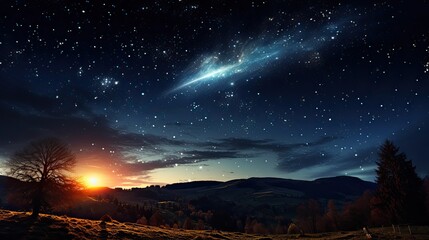 widok nieba i kosmosu, planet i księżyca i gwiazd, rozbłyski słońca, kosmos - obrazy, fototapety, plakaty