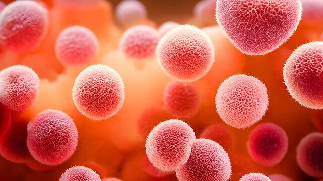  a bacteria of Mycoplasma pheumonia,macro.Peach Fuzz colour of Pantone.3D rendered illustration.