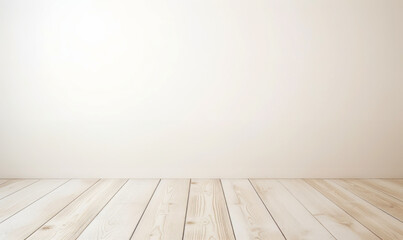 Naklejka premium Empty room with white wall and wooden floor, perfect for mockup or interior design. copy space