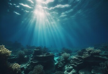 Fototapeta na wymiar Underwater - blue shining in deep of the sea