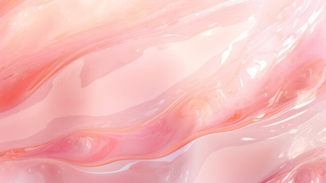 Soft Pink Marble with Fire Opal Horizontal Background. Abstract stone texture backdrop with water drops. Bright natural material Surface. AI Generated Photorealistic Illustration.