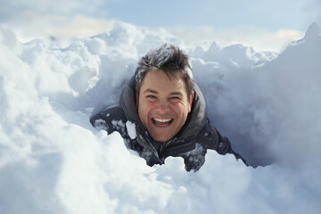 Fototapeta na wymiar portrait of a man enjoying snow and winter