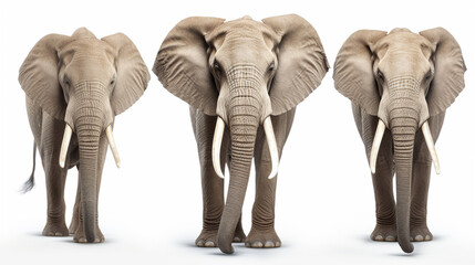 Elephant. Front views isolated on white background. generative ai