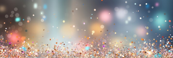 Blurred silver background with confetti and sparkles, bright colorful background, banner - obrazy, fototapety, plakaty