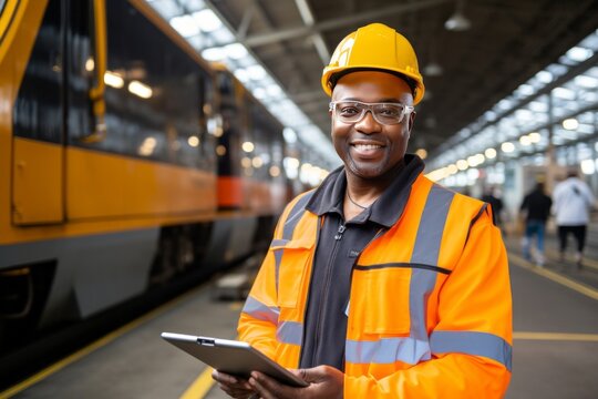 A Professional Worker Is A Heavy Industry Engineer In A Protective Uniform And Helmet With A Laptop Computer.A S