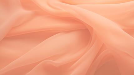 Fototapeta premium Silk fabric folded with beautiful curves with shadows, top view. Smooth elegant peach silk or satin luxury cloth background can use as wedding background