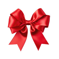 Red gift bow made from ribbon isolated on white and transparent background, png