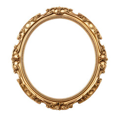 Golden oval photo frame isolated on white and transparent background, png
