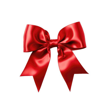 Red gift bow made from ribbon isolated on white and transparent background, png
