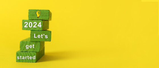 Green blocks with figure 2024 and text LET'S GET STARTED on yellow background
