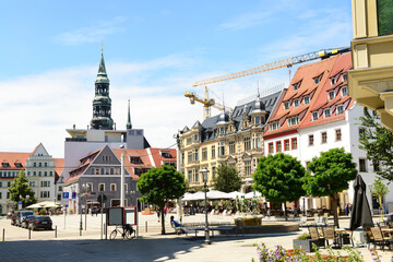 View of city street with buildings