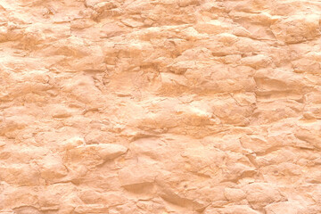 Rough stone structure wall mountain texture with shells imprinted in rock toned in trendy Peach Fuzz color of Year 2024