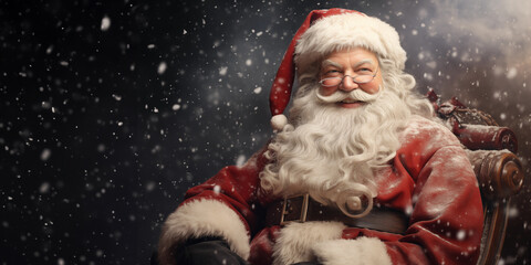Portrait of Santa Claus sitting in armchair and looking at camera